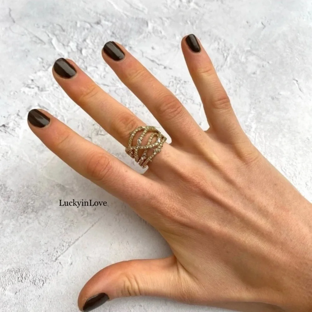 ALEXIS BITTAR • Silver Orbiting Crystal Encrusted Thorny Lace Ring 8